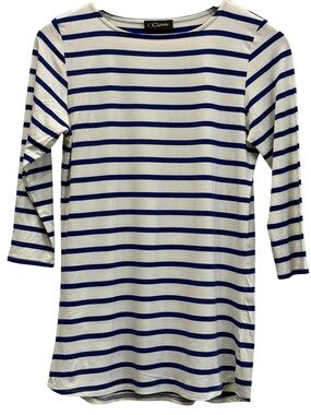 Colette Women’s Blue White Striped Boatneck Long Sleeve Top XS Stretch